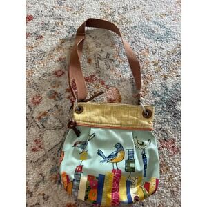 Fossil Key-Per Crossbody Bag Blue Bird Book Print Coated Canvas Multicolor